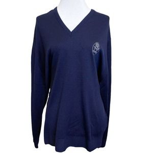 Vintage Oversized Navy Gifford Fox Embroidered Rose Monogram Sweater Size Large